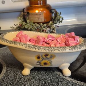 Sunflower Old Time Tub Dish Vintage   With Club Feet Porcelain Soap Candy Holder